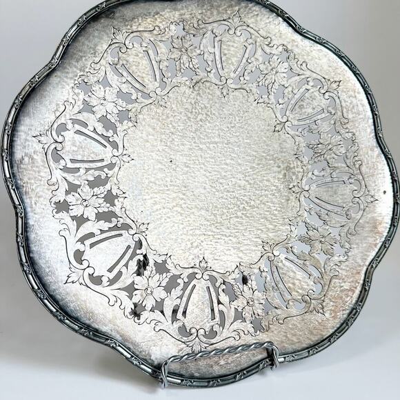 Vintage Estate English Sheffield Silver Plate Pierced Reticulated 10 Round Plate - Picture 6 of 7